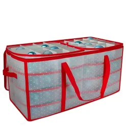 Sale Clear and Red Zip 128-pc. Ornament Storage Box Seasonal Storage