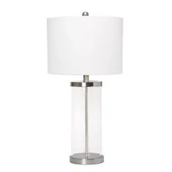 Kirklands Home Table Lamps|Clear Glass and Nickel Cylindrical Table Lamp White