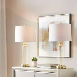 Kirklands Home Table Lamps|Clear Glass Base Gold Table Lamps, Set of 2 White