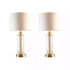 Kirklands Home Table Lamps|Clear Glass Base Gold Table Lamps, Set of 2 White