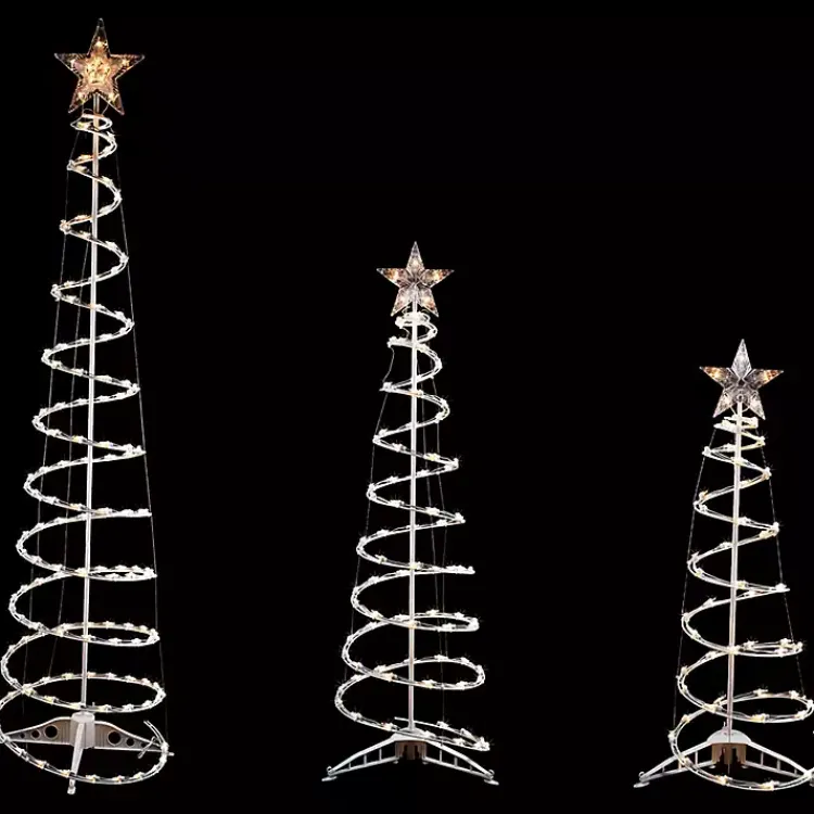 New Clear Pre-Lit Spiral Christmas Trees, Set of 3 Outdoor Christmas Decorations
