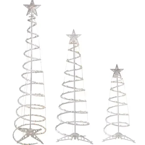 New Clear Pre-Lit Spiral Christmas Trees, Set of 3 Outdoor Christmas Decorations