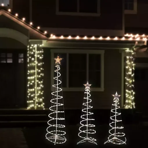 New Clear Pre-Lit Spiral Christmas Trees, Set of 3 Outdoor Christmas Decorations