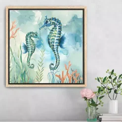 Kirklands Home Canvas Art|Coastal Bay Seahorses Framed Canvas Art Print