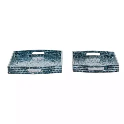 Discount Coastal Wood and Oyster Shell Trays, Set of 2 Decorative Trays