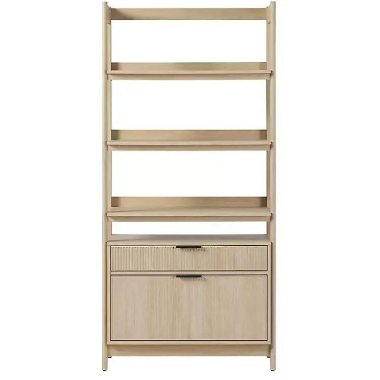 Kirklands Home Bookshelves|Coastal Oak 2-Drawer Modern Wood Bookcase Tan