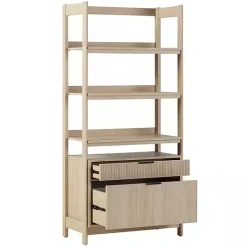 Kirklands Home Bookshelves|Coastal Oak 2-Drawer Modern Wood Bookcase Tan