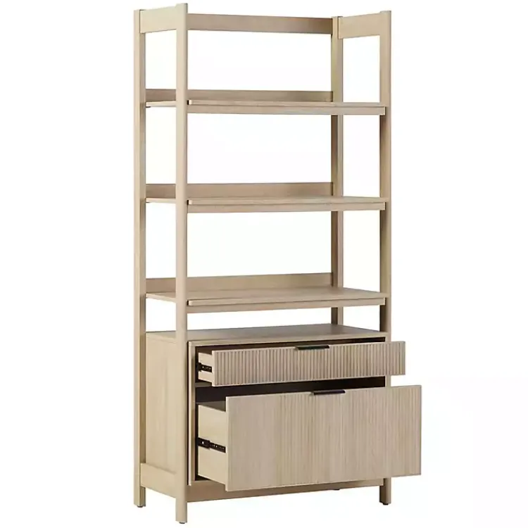 Kirklands Home Bookshelves|Coastal Oak 2-Drawer Modern Wood Bookcase Tan