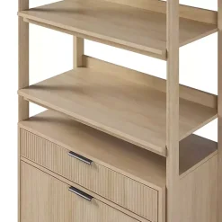 Kirklands Home Bookshelves|Coastal Oak 2-Drawer Modern Wood Bookcase Tan
