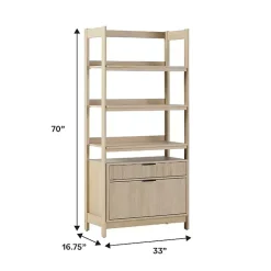 Kirklands Home Bookshelves|Coastal Oak 2-Drawer Modern Wood Bookcase Tan