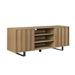 Kirklands Home Tv Stands & Media Consoles|Coastal Oak Grooved Media Cabinet Tan