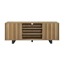 Kirklands Home Tv Stands & Media Consoles|Coastal Oak Grooved Media Cabinet Tan