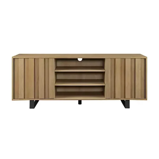 Kirklands Home Tv Stands & Media Consoles|Coastal Oak Grooved Media Cabinet Tan