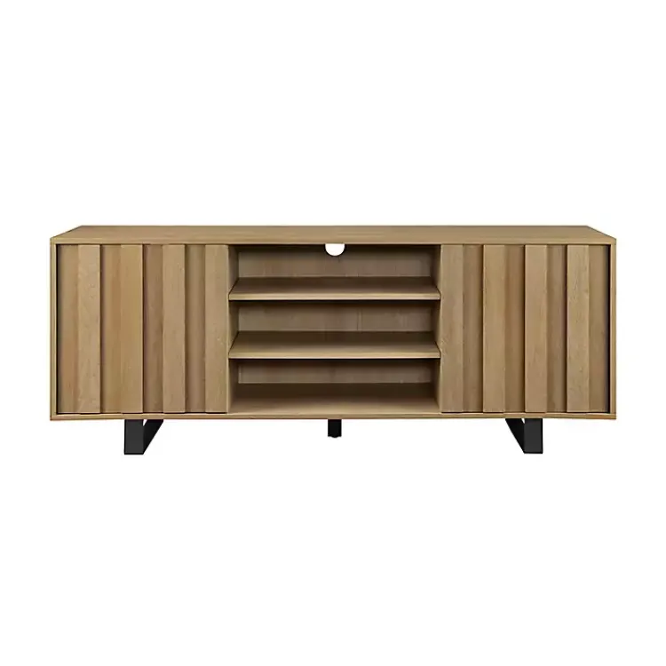Kirklands Home Tv Stands & Media Consoles|Coastal Oak Grooved Media Cabinet Tan