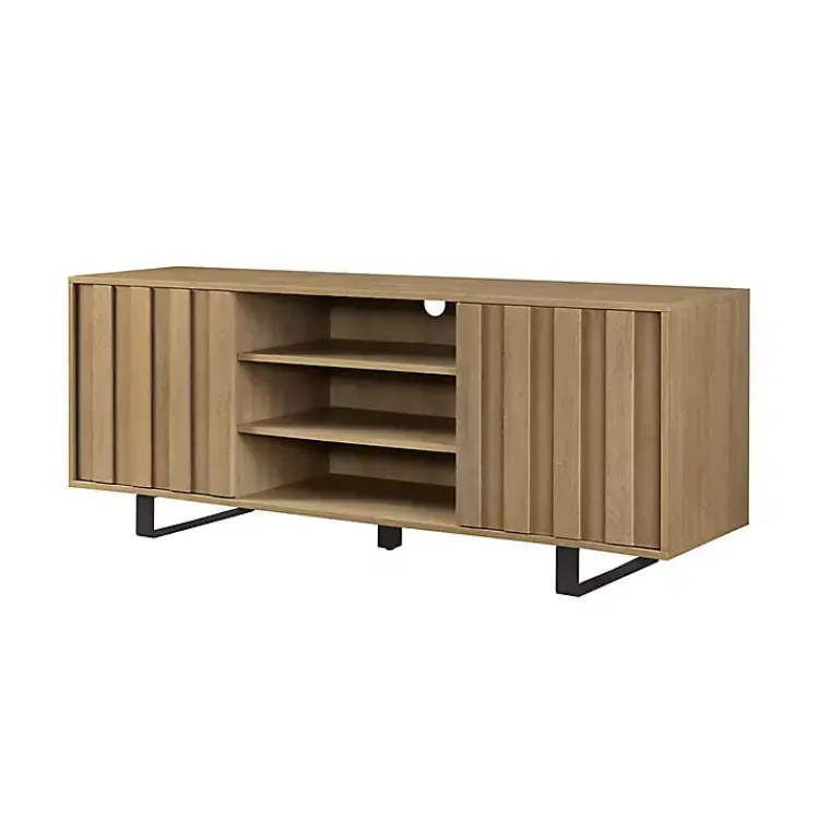 Kirklands Home Tv Stands & Media Consoles|Coastal Oak Grooved Media Cabinet Tan