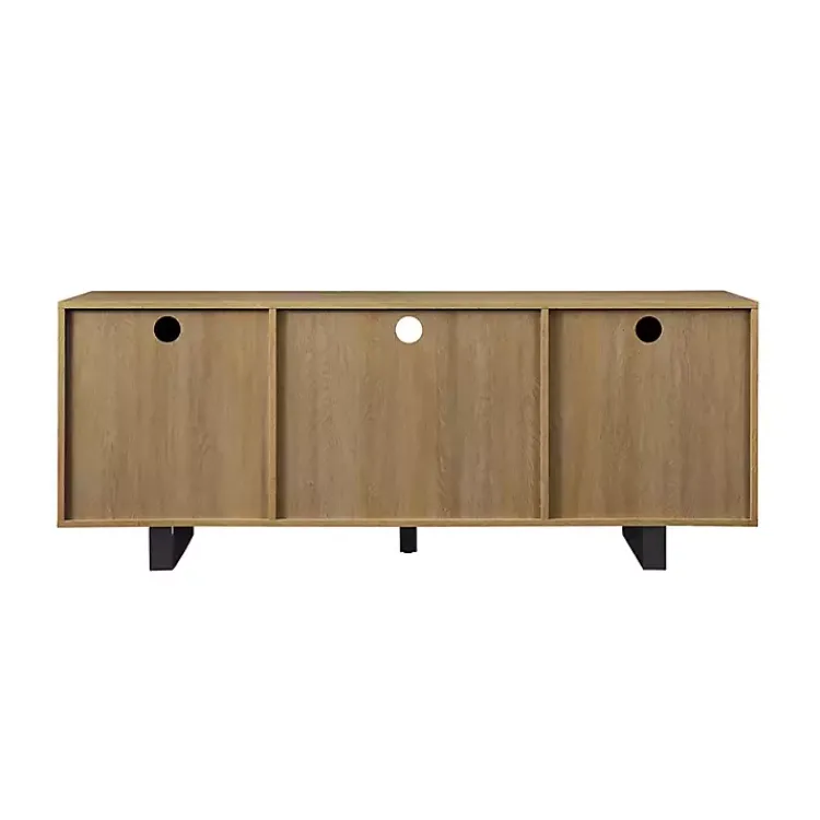 Kirklands Home Tv Stands & Media Consoles|Coastal Oak Grooved Media Cabinet Tan