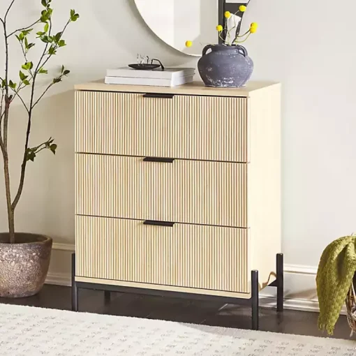 Kirklands Home Dressers & Chests|Coastal Oak Reeded 3-Drawer Dresser Tan