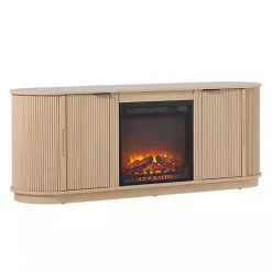 Kirklands Home Tv Stands & Media Consoles|Coastal Oak Reeded Fireplace Media Cabinet Tan