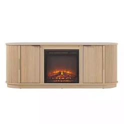 Kirklands Home Tv Stands & Media Consoles|Coastal Oak Reeded Fireplace Media Cabinet Tan