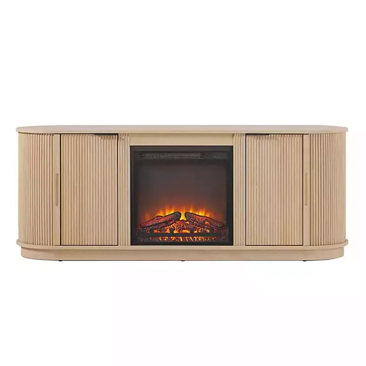 Kirklands Home Tv Stands & Media Consoles|Coastal Oak Reeded Fireplace Media Cabinet Tan