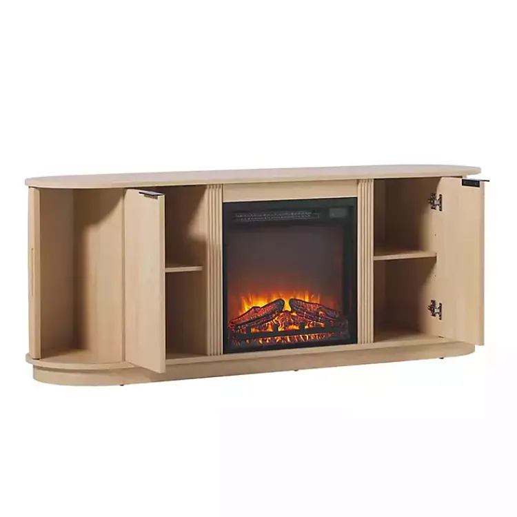 Kirklands Home Tv Stands & Media Consoles|Coastal Oak Reeded Fireplace Media Cabinet Tan