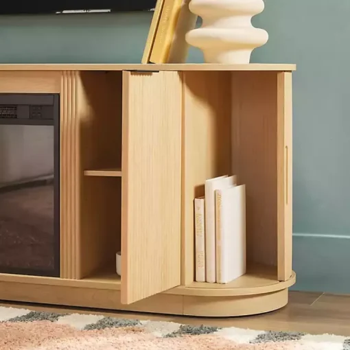 Kirklands Home Tv Stands & Media Consoles|Coastal Oak Reeded Fireplace Media Cabinet Tan