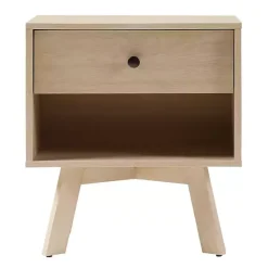 Kirklands Home Nightstands|Coastal Oak Wood Mid-century Modern Nightsd Tan