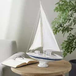 Sale Coastal White and Blue Sailboat Statue Statues & Figurines