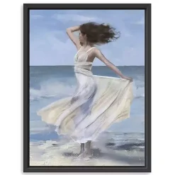Kirklands Home Canvas Art|Coastal Woman in Dress Framed Canvas Art Print