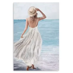 Kirklands Home Canvas Art|Coastal Woman in White Canvas Art Print, 32x48 in.