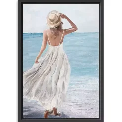 Kirklands Home Canvas Art|Coastal Woman in White Framed Canvas Art Print