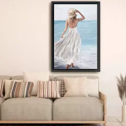 Kirklands Home Canvas Art|Coastal Woman in White Framed Canvas Art Print