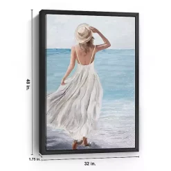 Kirklands Home Canvas Art|Coastal Woman in White Framed Canvas Art Print