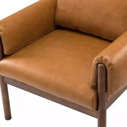 Kirklands Home Accent Chairs|Cognac Faux Leather and Wood Accent Chair Tan