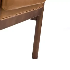 Kirklands Home Accent Chairs|Cognac Faux Leather and Wood Accent Chair Tan