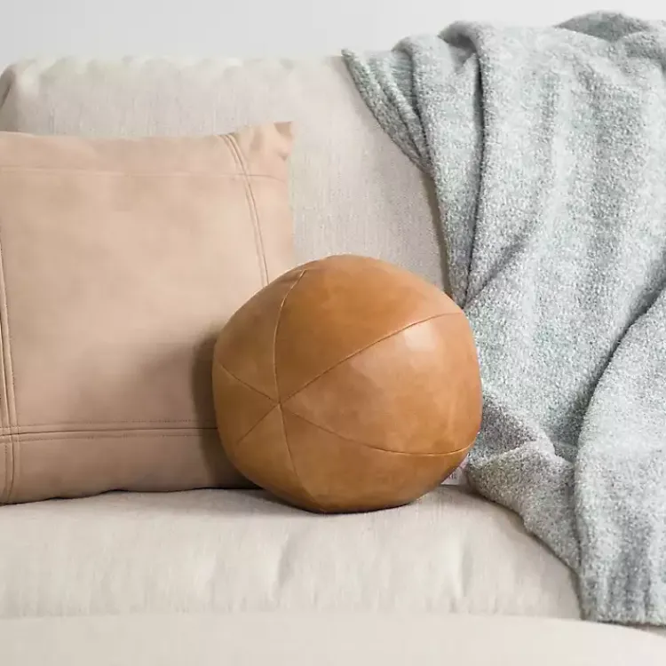 Hot Cognac Faux Leather Sphere Pillow Pillows