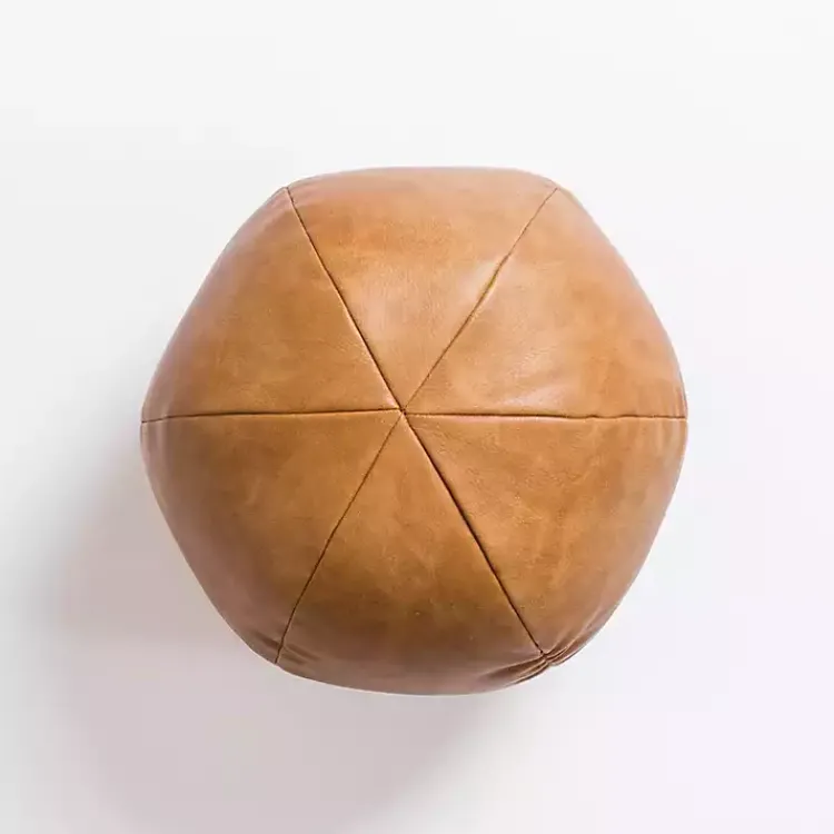Hot Cognac Faux Leather Sphere Pillow Pillows