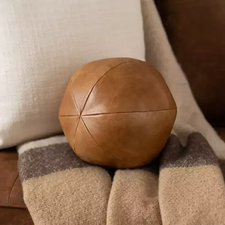 Hot Cognac Faux Leather Sphere Pillow Pillows