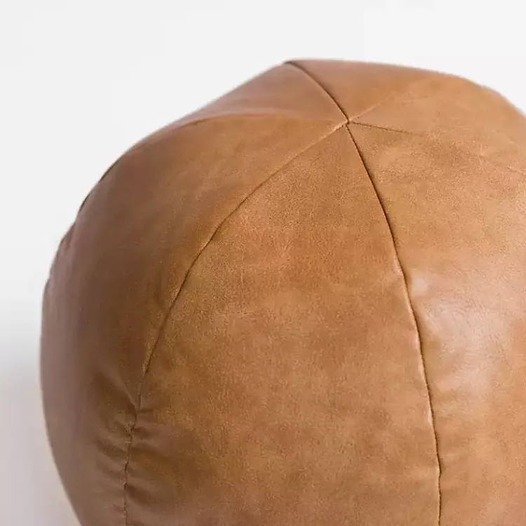 Hot Cognac Faux Leather Sphere Pillow Pillows