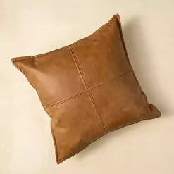 Clearance Cognac Faux Leather Throw Pillow Pillows