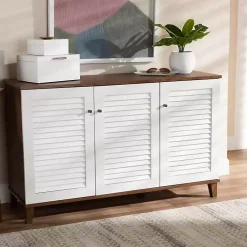 Kirklands Home Entryway Furniture|Collier Two-Tone 3-Door Shoe Storage Cabinet