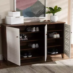 Kirklands Home Entryway Furniture|Collier Two-Tone 3-Door Shoe Storage Cabinet