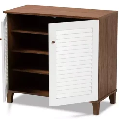 Kirklands Home Entryway Furniture|Collier Two-Tone Slatted Shoe Storage Cabinet