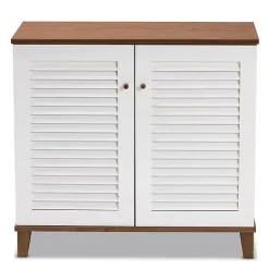 Kirklands Home Entryway Furniture|Collier Two-Tone Slatted Shoe Storage Cabinet