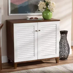 Kirklands Home Entryway Furniture|Collier Two-Tone Slatted Shoe Storage Cabinet