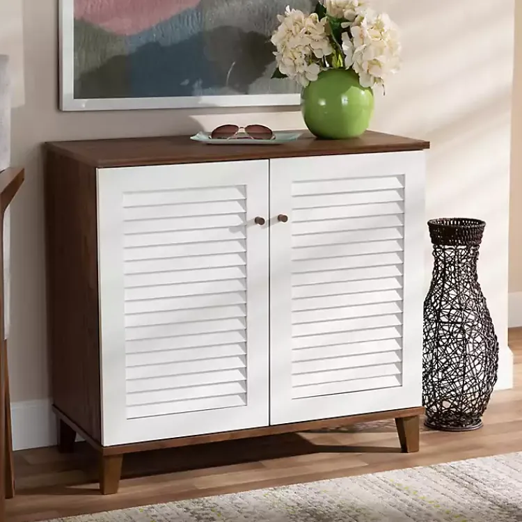 Kirklands Home Entryway Furniture|Collier Two-Tone Slatted Shoe Storage Cabinet