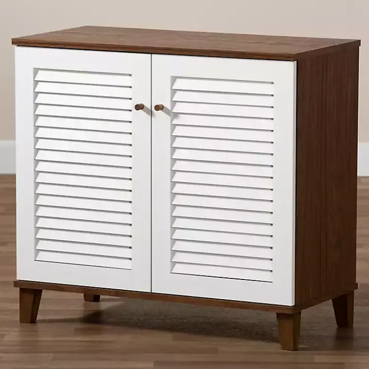 Kirklands Home Entryway Furniture|Collier Two-Tone Slatted Shoe Storage Cabinet