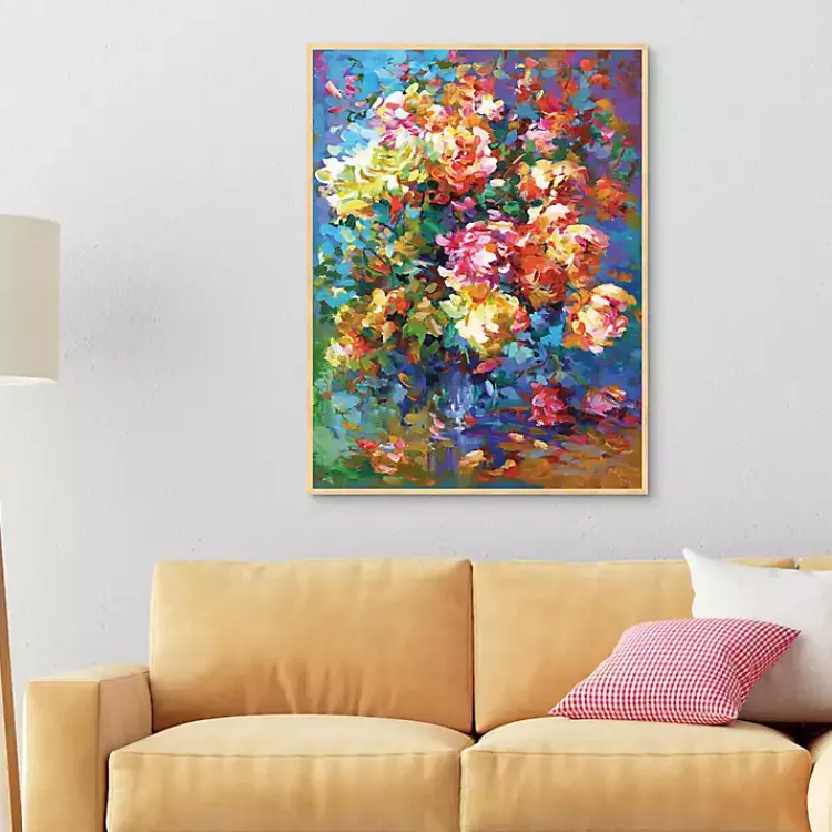 Kirklands Home Canvas Art|Colorful Flowers in Vase Framed Canvas Art Print Multi