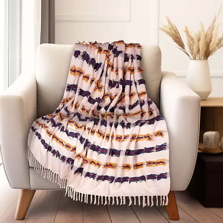 Colorful Fringe Stripe Throw Blankets & Throws