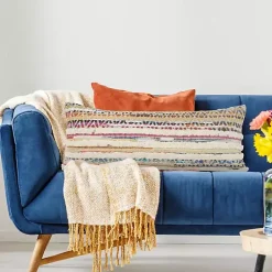 Hot Colorful Stripes Textured Handwoven Lumbar Pillow Pillows